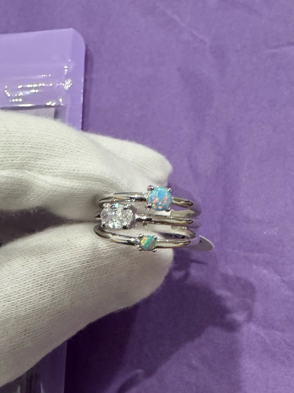 Melinda Maria Silver Opal and Simulated Diamond Ring- Size 7